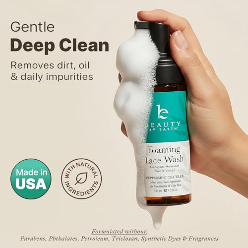 Foaming Face Wash Cleanser - Peppermint Tea Tree - 4.2 Fl Oz Made in USA