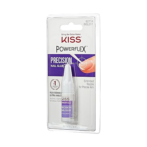 KISS PowerFlex Precision Nail Glue - Fast Drying Adhesive for Glue-On Nails & Repairs with Precision Tip Nozzle, Ideal for Tips & Wraps, Net Wt. 0.10 oz (3g) (Pack of 2)