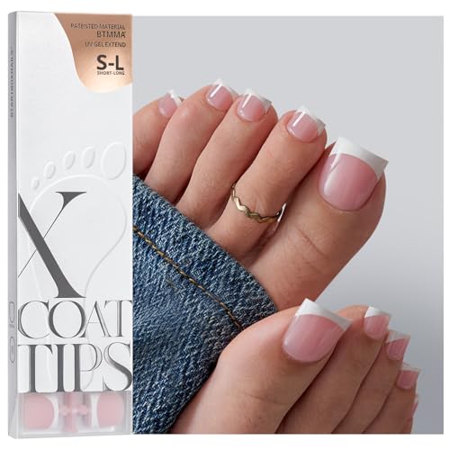 BTArtBoxNails XCOATTIPS Press On Toenails – Pink Base, S-L, Sharp Square