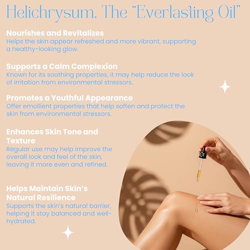 Helichrysum Essential Oil for Skin Veins Bruises & Organic Jojoba Oil for Face & Body Moisturizer Pre-Mixed Skin Healing, Anti-Aging, Vegan, Hydrating & Moisturizing Body Oil Serum 2 oz