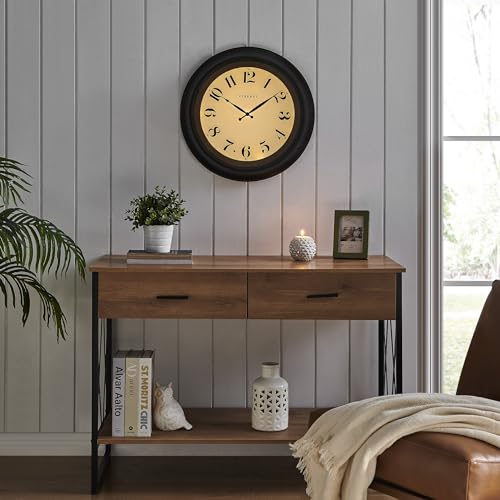18 Inch Illuminated Wall Clock with Light Sensor - Modern Large Decorative Timepiece - Oil Rubbed Bronze Variation