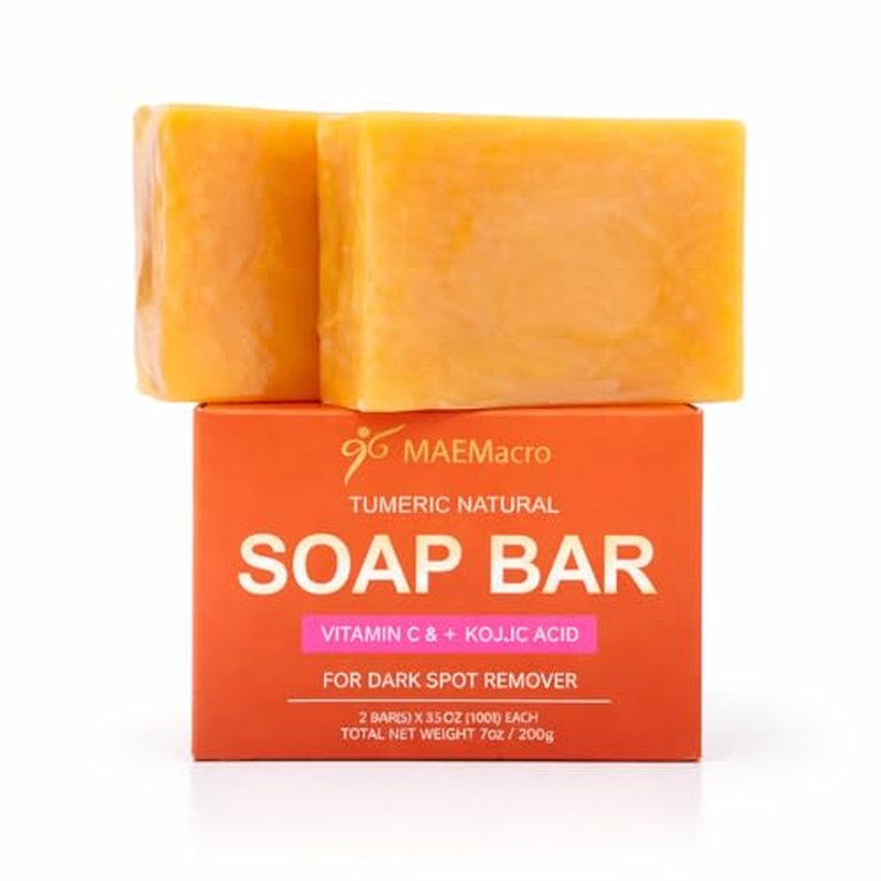 MAEMacro Turmeric & Kojic Acid soap bar with Vitamin C, Retinol, Collagen, Hyaluronic Acid, and Vitamin E | Reduce Dark Spots | Fine Lines, and Improve Skin Tone (2 Soap Bars)