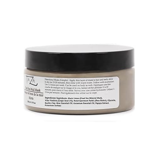 Taza Premium Natural Dead Sea Mud Mask, 8 ounces (230 milliliters), Bright and Radiant Facial Skin, With: Dead Sea Mud, Shea Butter, Grapeseed Oil, Vitamin E, Glycerin, Papaya Extract