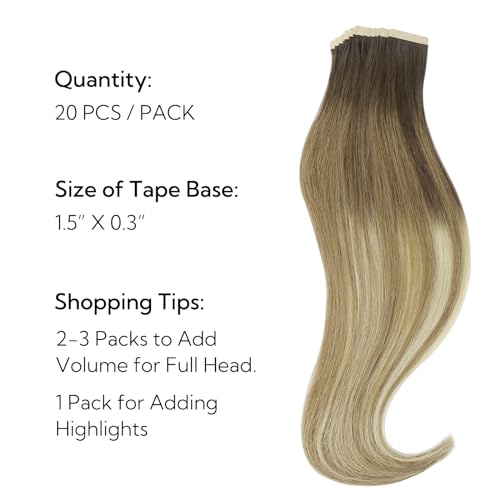 Hotbanana Tape-In Hair Extensions 16 Inch Ombre Walnut to Ash Brown 20pcs 50g