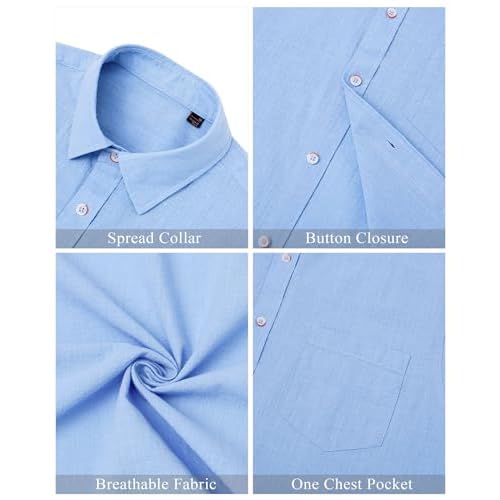 J.VER Men's Linen Shirts Casual Button Down Long Sleeve Shirt Solid Spread Collar Summer Beach Shirts with Pocket