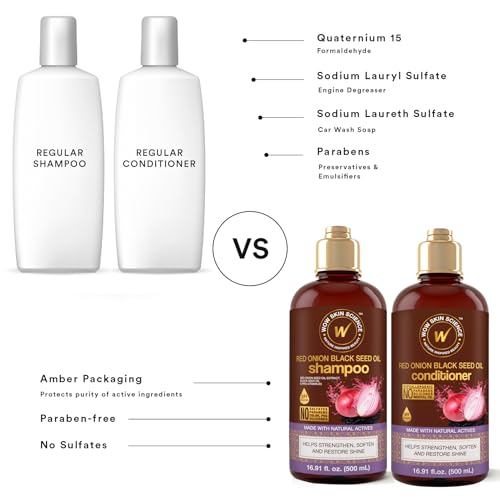 WOW Skin Science Red Onion & Black Seed Shampoo & Conditioner Duo 16.9 oz - Sulfate-Free Hair Care Set for Thinning & Color-Treated Hair