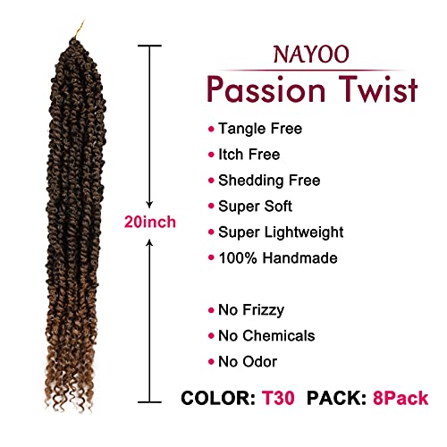 Passion Twist Hair - 8 Packs 20 Inch Crochet Braiding Extensions - T30 Variation