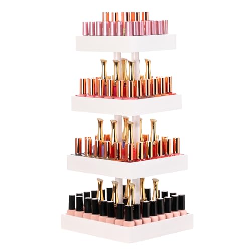 Homde Nail Polish Display Stand and Storage: 360 Degree Rotating Bamboo Rack Organizer, 4 Tier Makeup Holder for Fast Access on Countertop or Vanity for Girls & Women,White