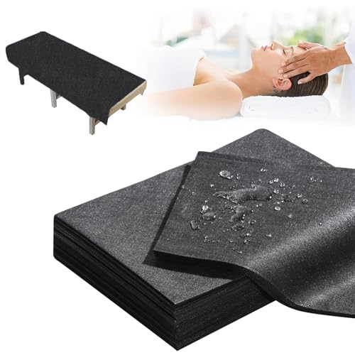 Disposable Bed Sheets 31''x71'' Thicken Waterproof Non-Woven Fabric Massage Table Sheets, Breathable Protector Bed Cover for Massage Therapy Tattoo Beauty Salon (Black 50pcs)