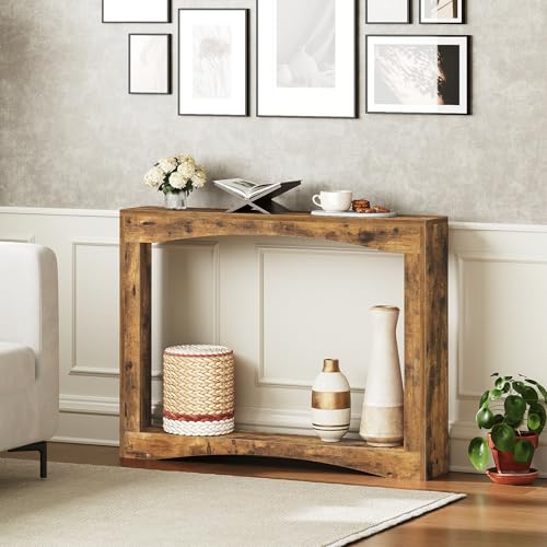 Rustic Brown Narrow Console Table - 39.3" Slim Entryway & Behind Couch Table