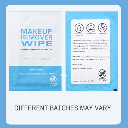 100 Pack Individual Makeup Remover Wipes Bulk,Individually Wrapped Face Cleansing Wipes, Travel Makeup Remover Cloth for Travel Hotel Skin Care Face Cleansing
