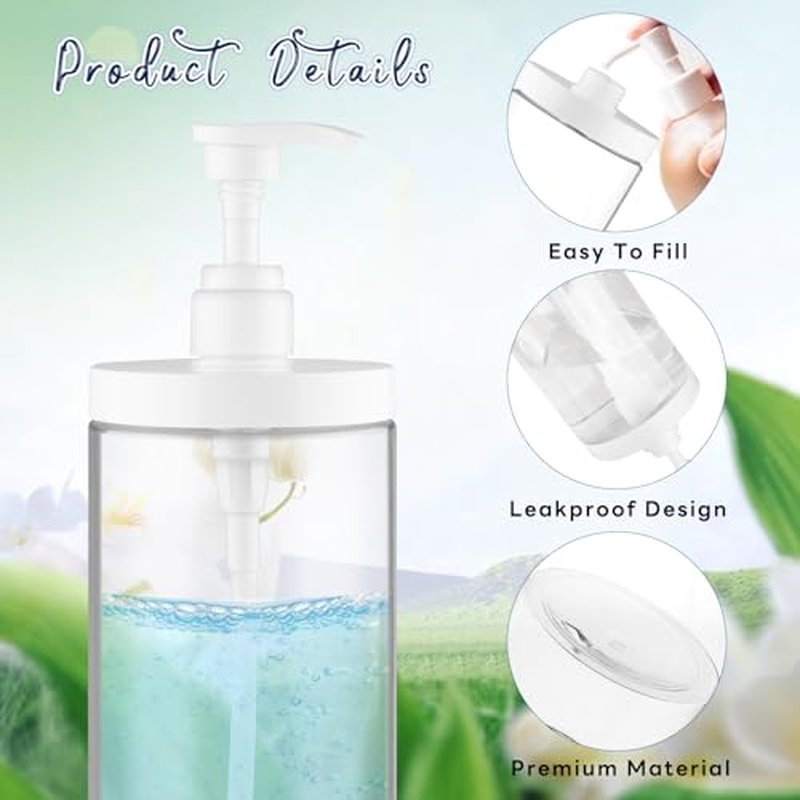 4 Pcs Pump Press Bottles Clear Plastic Shower Shampoo Bottles Empty Refillable Pump Dispenser for Lotion Soap Body Wash - 1000ml/34oz