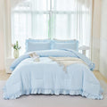 ANGIYUIN Light Blue Queen Comforter Set 5Pcs Ruffle Bedding Vintage Farmhouse Bed in a Bag for Girls Women