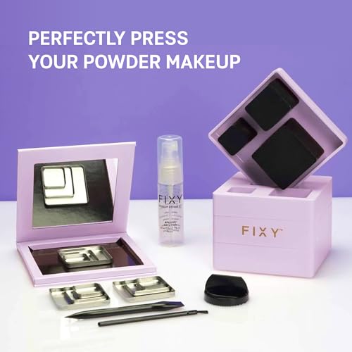 FIXY Makeup Repair Kit ? Repress Eyeshadows, Blush & Highlighter | Save Broken Makeup, Depot in Magnetic Palette | Includes Press, Square Pans, Binder Spray | Reusable, Travel-Friendly