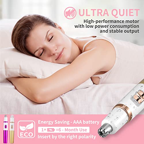 Ear and Nose Hair Trimmer for Women Nose Hair Clipper Professional Painless Noses Trimmer Ladies Eyebrow and Facial Hair Trimmer Battery-Operated, Waterproof Dual Edge Blades for Easy Cleansing
