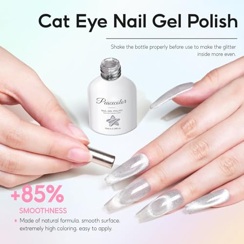 PEACECOLOR Gel Nail Polish Kit with U V Light 82PCS, 56 Colors Gel Polish Set with Cat Eye Gel Nail Polish 4Pcs Glossy/Matte/Glitter Top Base Coat Rhinestones Manicure Kit Gifts for Women Salon Home