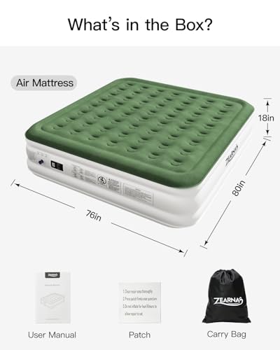 Zearna 18-Inch King Size Air Mattress with Built-In Pump & Flocked Top