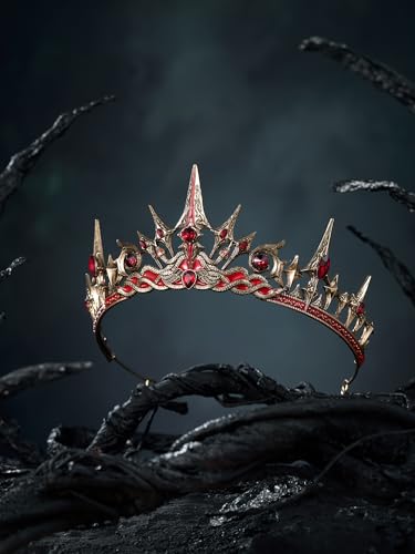 Black Gothic Witch Queen Crown for Cosplay Halloween - Gold+Red Variation