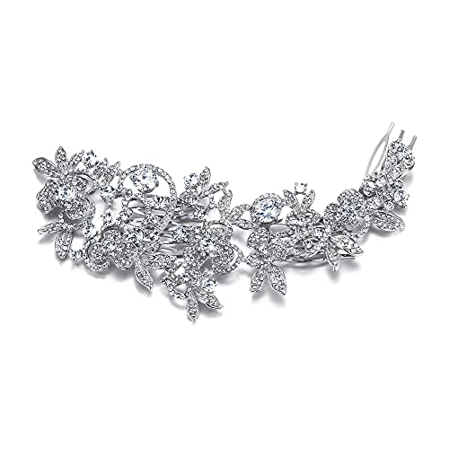 Ever Faith Silver-Tone Wedding Hair Comb with Austrian Crystals & Flower Leaf Cluster
