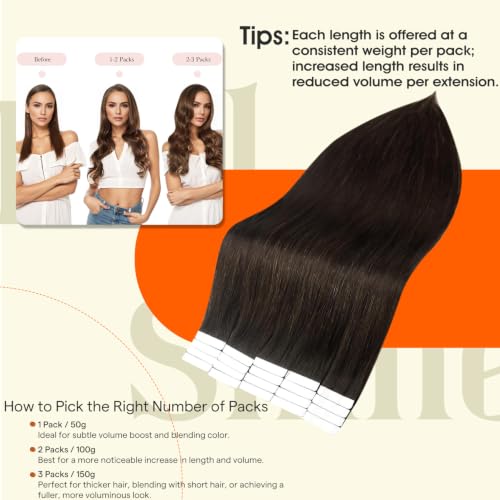 Full Shine Tape-in Human Hair Extensions Dark Brown 18 Inch 50G 20Pcs - Natural Remy Hair, Seamless & Reusable, #2 Variation