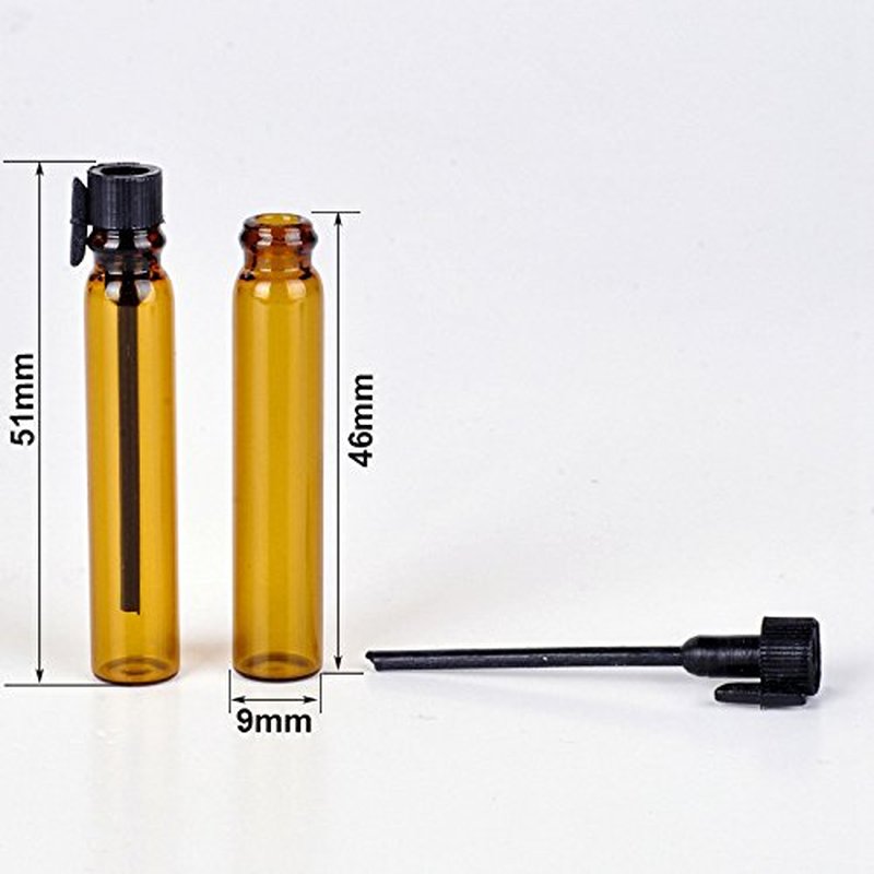 Enslz Amber Glass Mini Perfume Sample Bottle 100 Pcs Vials Refillable Empty Travel Cosmetic Liquid Oil Fragrance Packing Bottles Container Tubes (2ml)