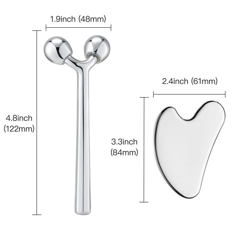 Silver 3D Metal Facial Roller Massager for Eye & Face Lymphatic Drainage