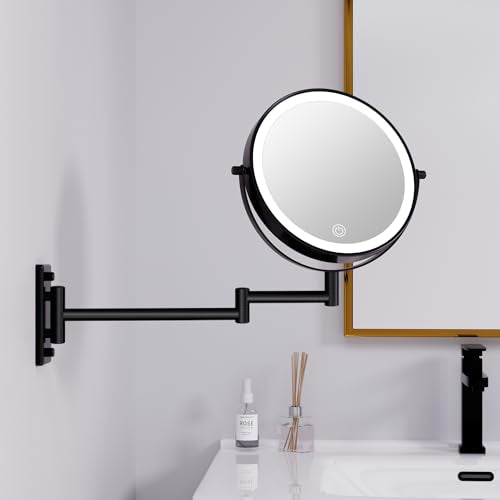 Wall Mounted Makeup Mirror with Lights 1X/10X Magnification - Black / 10X