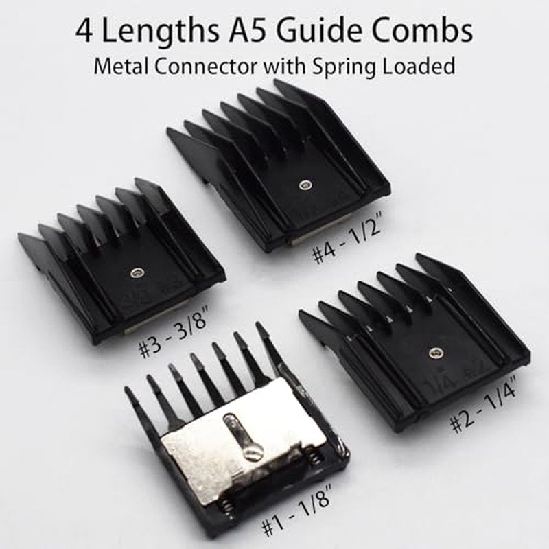 4 Pieces Professional A5-Style Animal Clipper Attachment Guard Guide Cutting Combs Set 76926-900, 1/8", 1/4", 3/8", 1/2", Compatible with Oster Classic 76 A5 Andis AG BG Wahl KM Pet Groomers (Black)