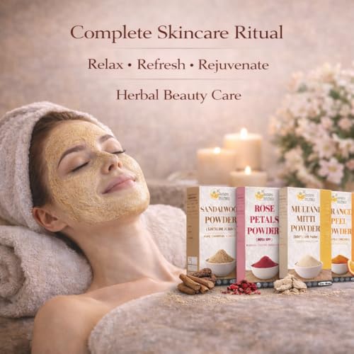 Natural Skin Care Powder Set with Sandalwood, Rose, Turmeric & Orange Peel