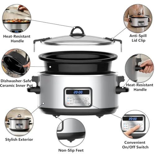 6 Quart Programmable Slow Cooker with Locking Lid and Digital Timer