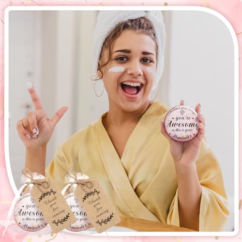 Tradder 100 Sets 2.76" Inspirational Compact Pocket Mirrors Bulk Galentines Appreciation Gifts Small Purse Makeup Mirrors Pink Souvenir Bags for Stuffer Items Women Quinceanera Employee (Awesome)