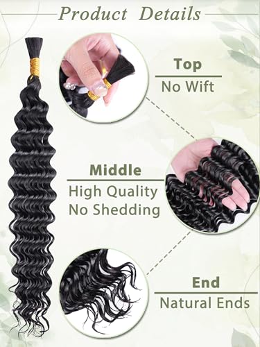 Deep Wave Human Braiding Hair for Boho Braids - 1B / 18 Inch