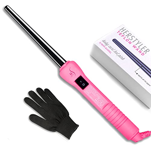 HerStyler Baby Curls Mini Curling Iron - 9-13mm Tapered Barrel - Pink - Travel Size