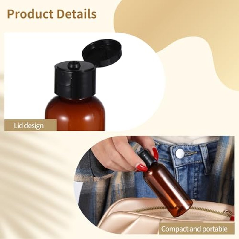 100 Pack 2 oz Plastic Empty Travel Bottles with Flip Cap 60ml Travel Size Containers Portable Leak Proof Clear Plastic Bottles Refillable Dispensing Bottles for Liquid Shampoo Lotion Brown
