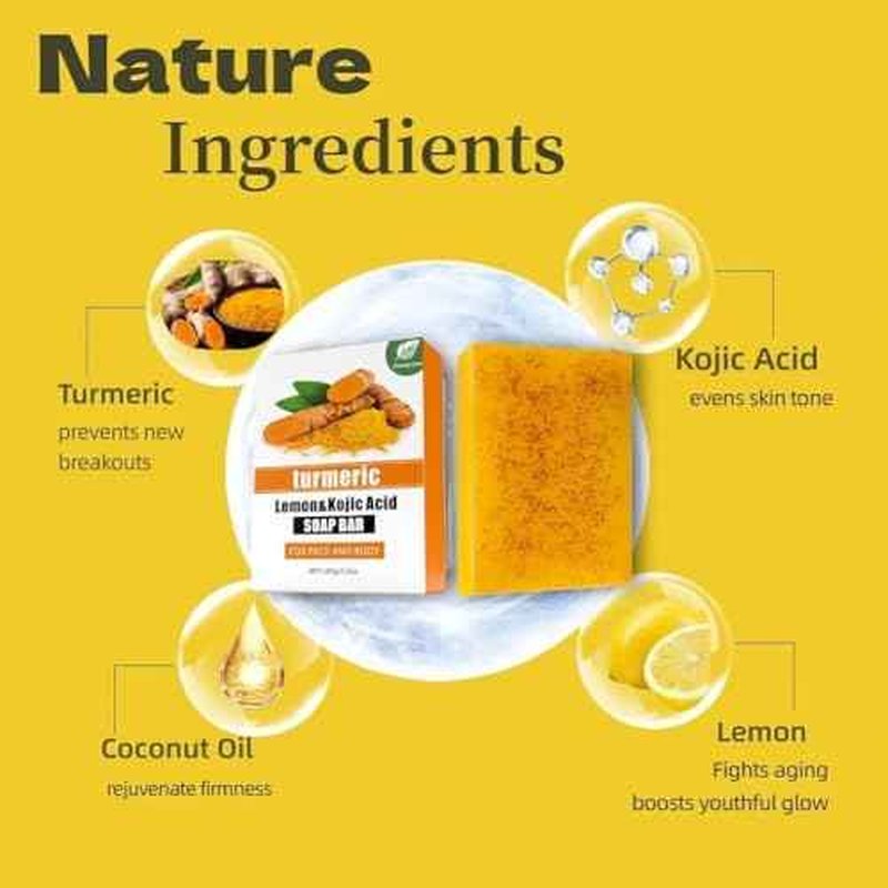 Kojic Acid & Turmeric Soap Bar for Dark Spot removal - Skin Lightening Soap with Vitamin C, Retinol, Shea Butter & Lemon Oil - for Face, Body, Underarms - SLS Free, for Oily & Dry Skin