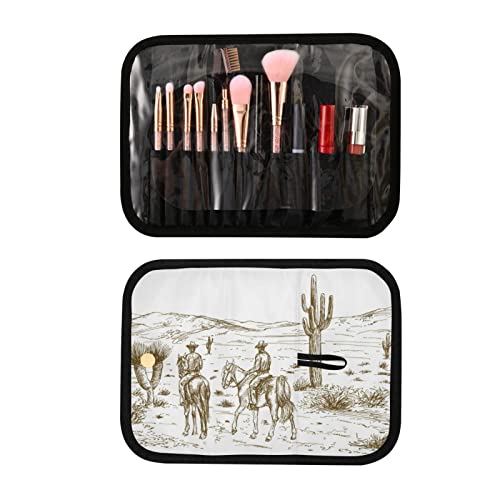 Western Desert Cowboys Travel Toiletry Bag Set with Brush Cases - Water-Resistant Hanging Organizer A6