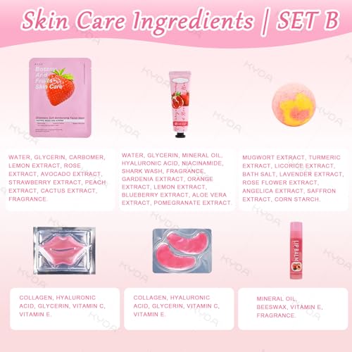 KYDA 132PCS SPA Party Supplies for Women, Include Face Masks, Hand Cream, Lip Balm, Under Eye Patches, Lip Mask, Foot Bath Bomb, Hair Tie and Hair Band, Spa Birthday Sleepover Party Supplies for Girl