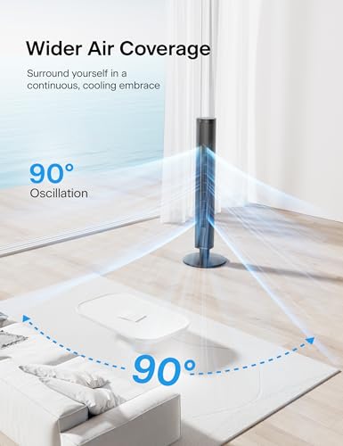 Pelonis 42-Inch Black Tower Fan with Remote, 6 Speeds, 4 Modes, 24-Hour Timer