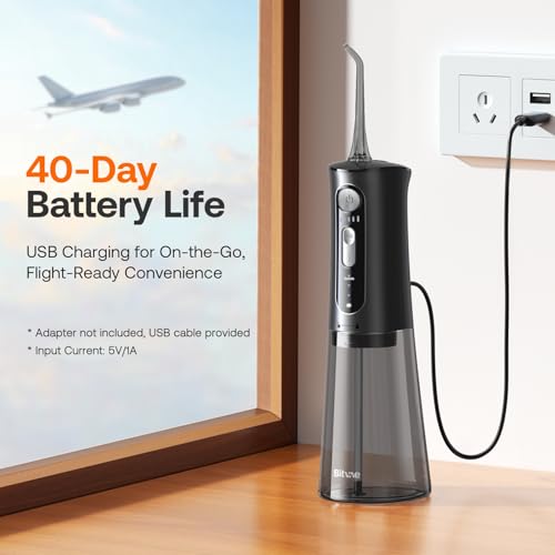 Bitvae 260ml Cordless Water Dental Flosser Black - Oral Irrigator for Teeth, Sensitive & Deep Cleaning