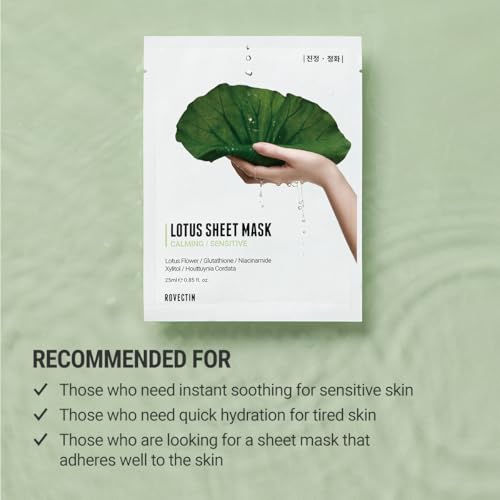 ROVECTIN Calming Lotus Sheet Mask | Soothing Face Mask for Sensitive Skin ? Hydrating, Calming, Barrier Repair & Redness Relief with Lotus Extract