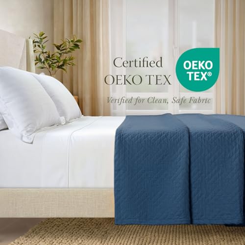 Classic Folkstone Blue Cotton Queen Size Blanket for All-Season Bed
