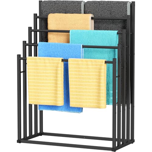 Honiter 5-Tier Wide Black Free Standing Towel Rack for Bathroom & Pool