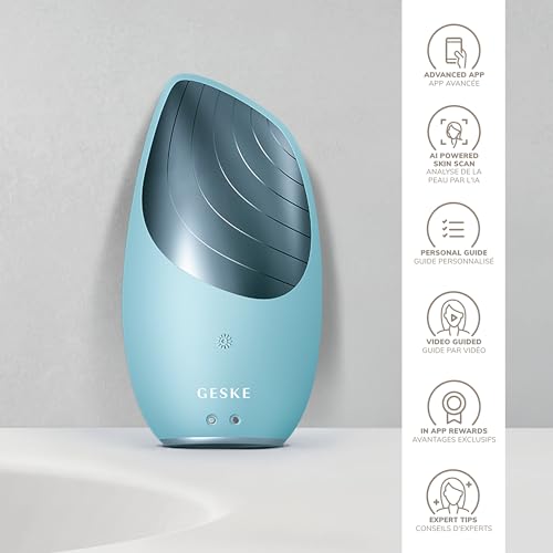 GESKE SmartAppGuided Sonic Thermo Facial Brush | 6 in 1 | Skin Cleansing | Cleansing Brush with Thermal Function | Electric Facial Massager