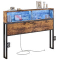 Queen Size Headboard with LED Lighting and Charging Station - Industrial Brown