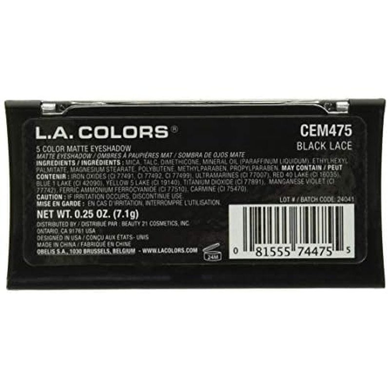 L.A. COLORS 5 Color Matte Eyeshadow, Black Lace, 0.08 Ounce (Pack of 2)