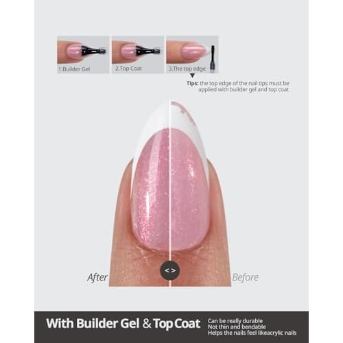 BTArtboxnails Shimmering French Tip Nails - 96Pcs Sparkling Pink Base Extra Short Press On Nails, Requires Nail Lamp & Top Coat, 16 Sizes Full Set for Wedding