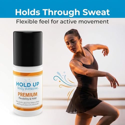 Hold Up Body Adhesive Roll-On Skin Glue 2 Pack - All-Day Strong Hold for Dancers & Athletes