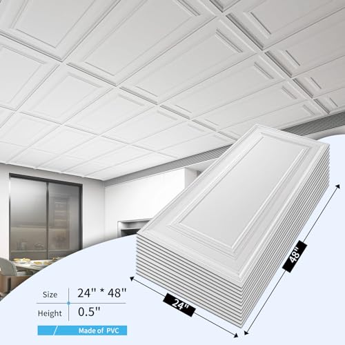 Art3d 3D Decorative Drop Ceiling Tiles - 24 x 48 Inches, White, 12-Pack