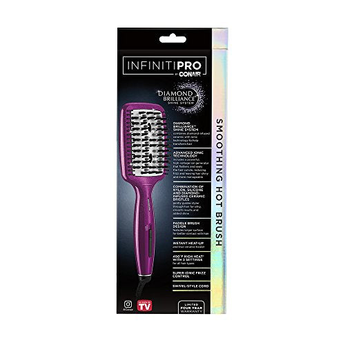 Pink Diamond-Infused Ceramic Hair Straightening Hot Brush - 400°F with 3 Settings