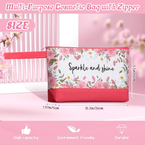 Silkfly 15 Pcs Flower Canvas Makeup Bags Bulk 10.2 x 5.5 x 2 Inches Inspirational Canvas Cosmetic Bag Spring Travel Toiletry Pouch with Zipper Inspirational Gifts for Women